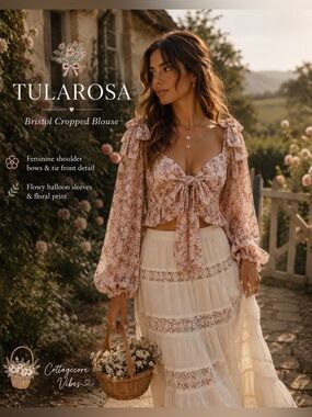 Tularosa Bristol Cropped | Coquette Boho Floral Tie Front Top | Cottagecore